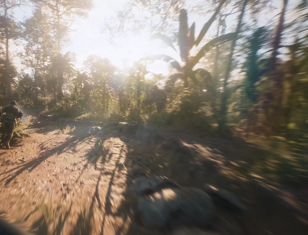 Firefight breaking out along a jungle treeline