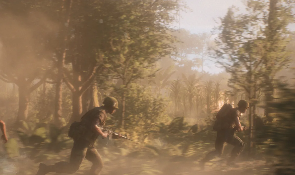Squad marching through the jungle at release