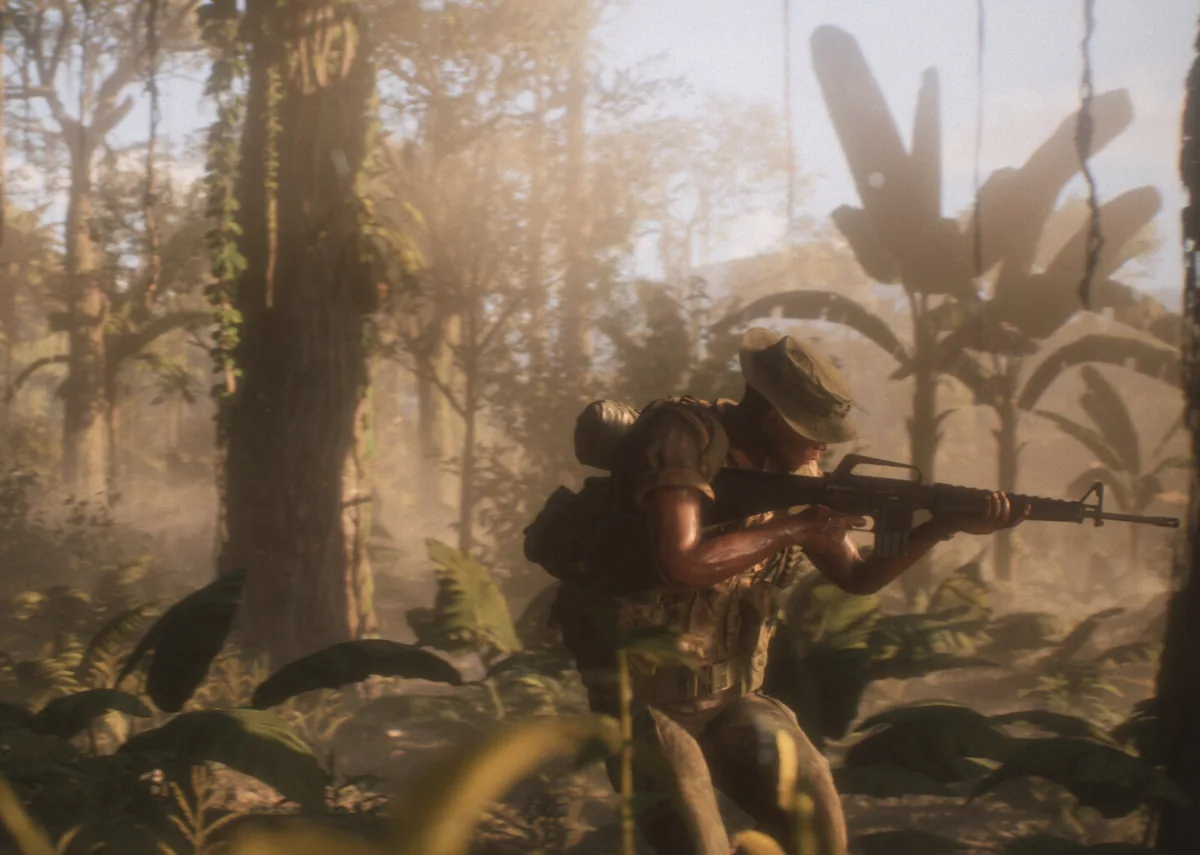 Infantry squad holding a jungle tree line together